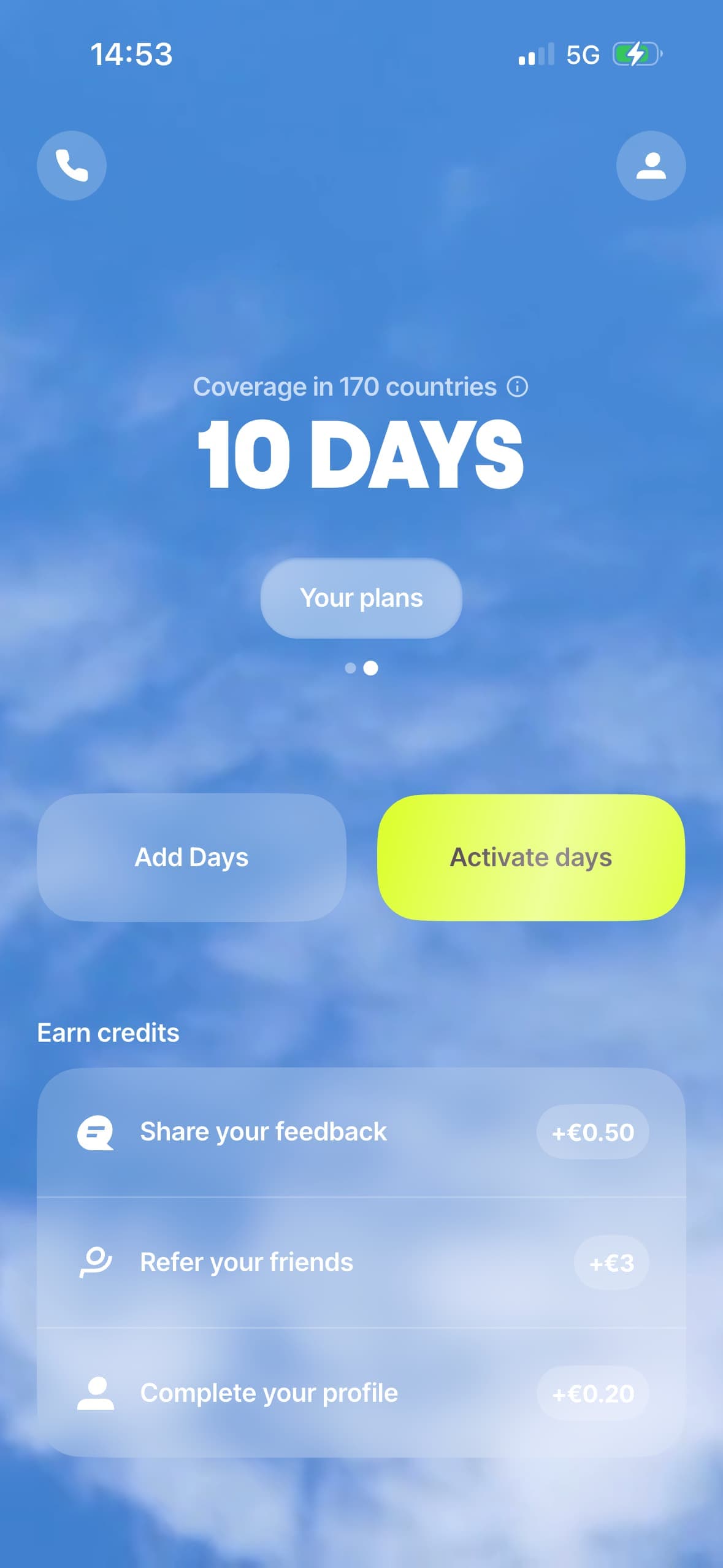 Firsty app screen showing a 10-day plan with coverage in 176 countries