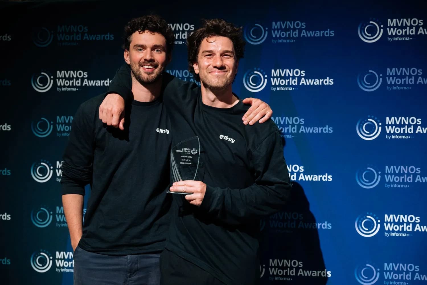 Firsty’s co-founders on stage at the MVNOs World Awards 2026