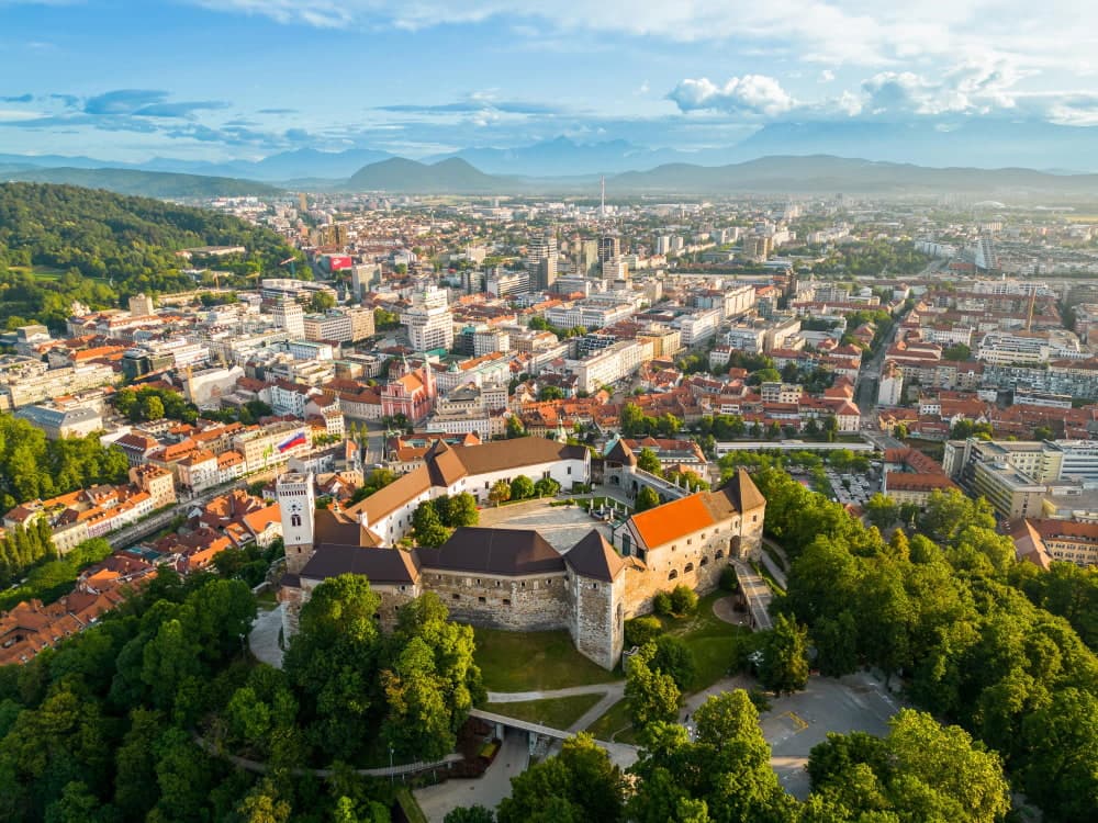 Ljubljana city skyline with historic castle – affordable city break in Slovenia