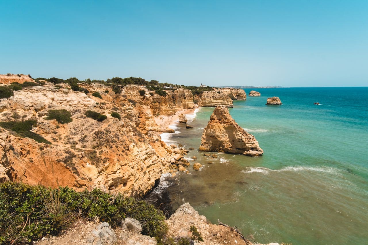 Beautiful rocky clifside beach in Portugual near Faro.