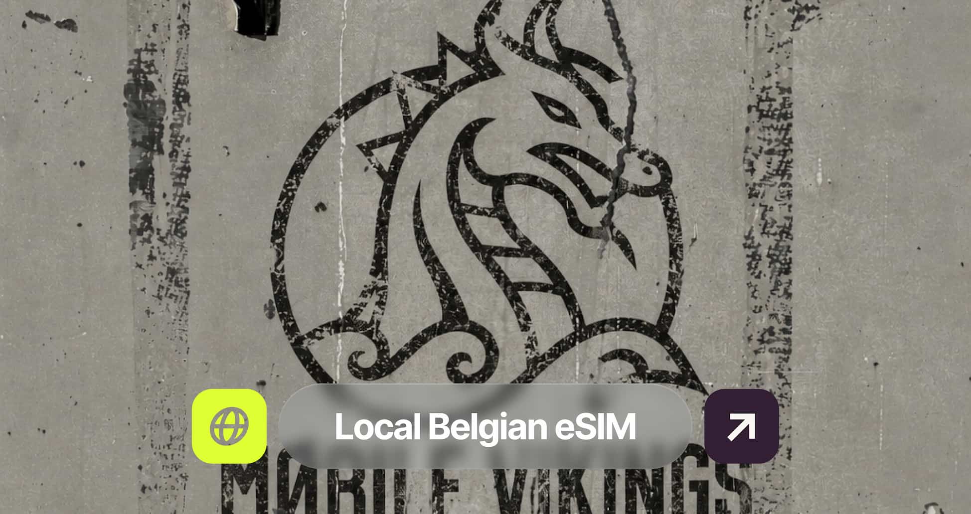 Gray background with a tribal-style dragon design and text overlay "Local Belgian eSIM."